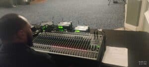 wireless mic operated by a tech